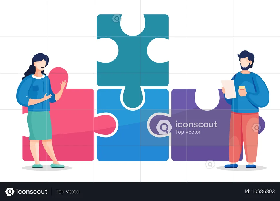 Business employee solving business puzzle  Illustration