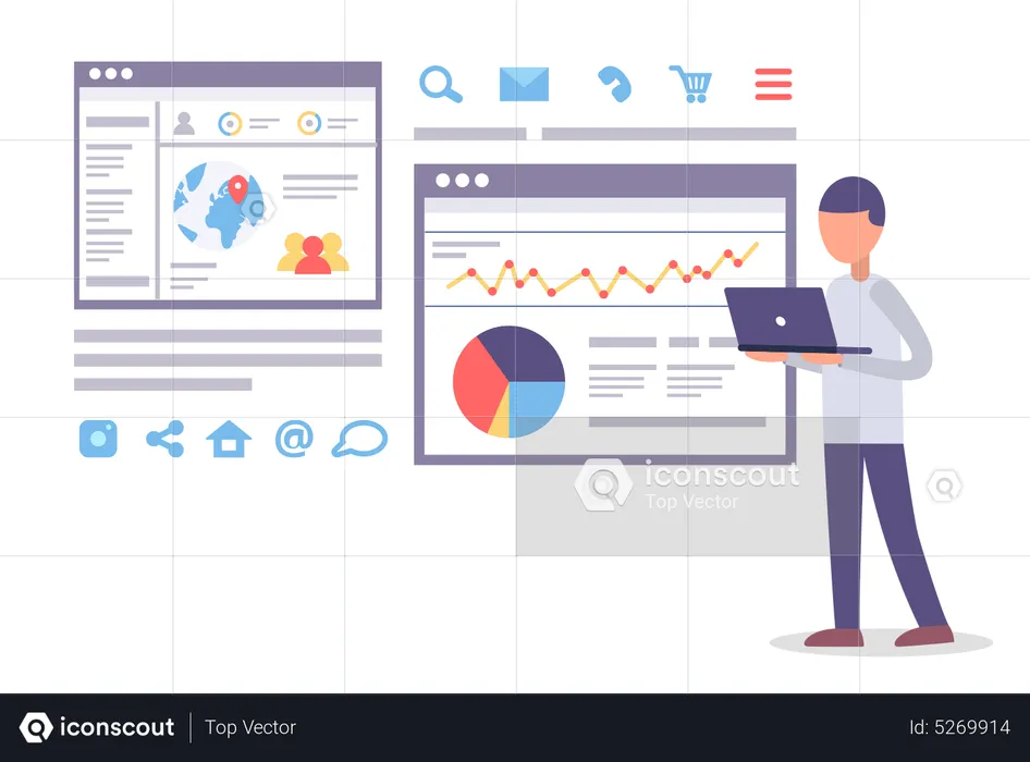 Business Employee working on data analysis  Illustration