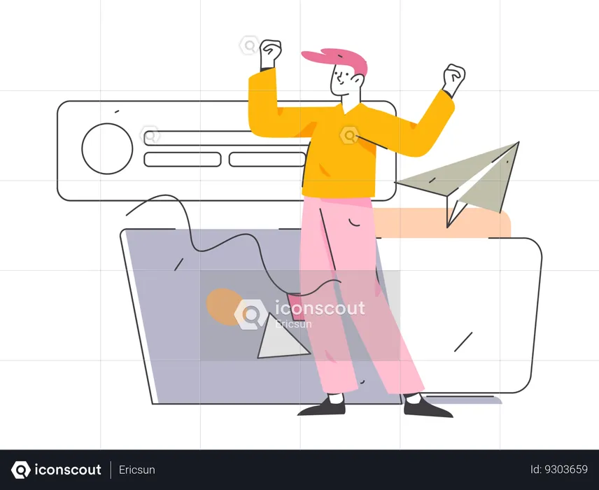 Business employee working on laptop  Illustration