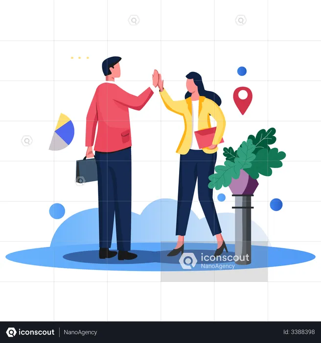 Business Employees greeting with hi-fi  Illustration