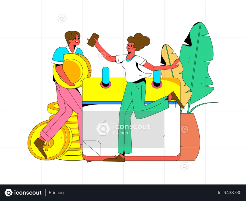 Business employees making financial calendar  Illustration