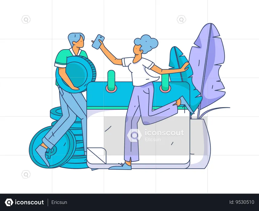 Business employees making financial calendar  Illustration