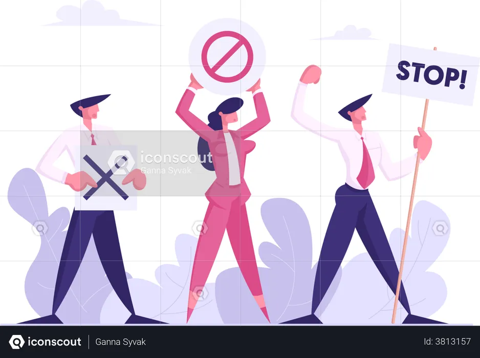 Business employees on a strike  Illustration