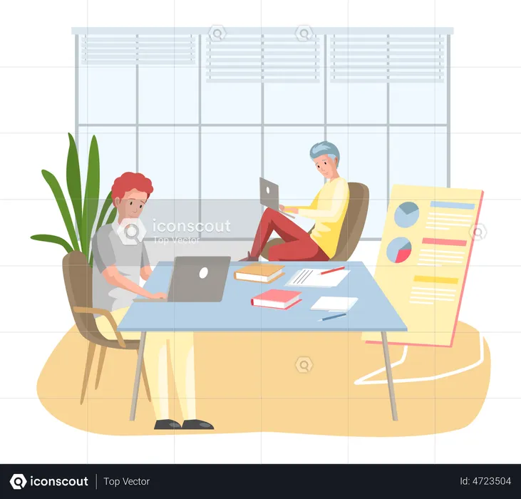 Business employees on workspace.  Illustration