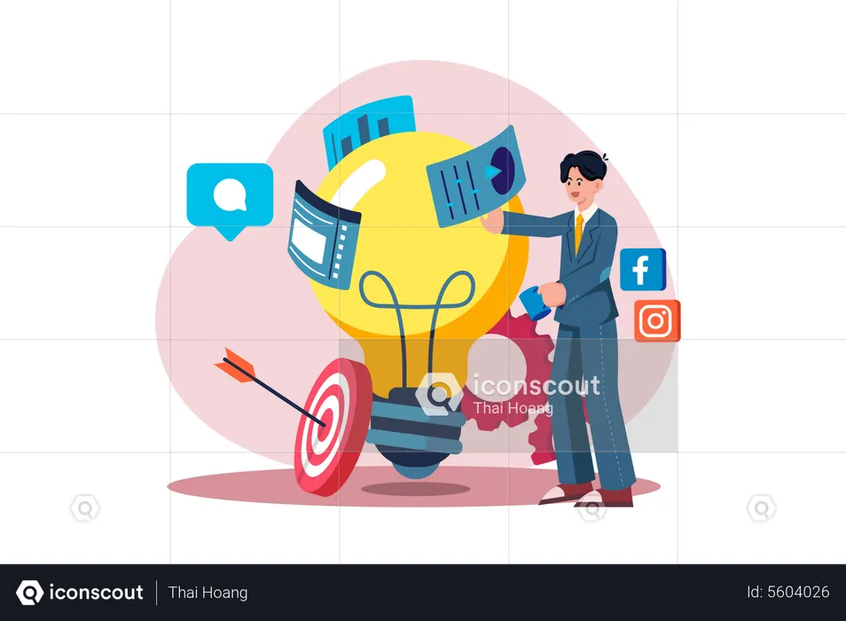 Business employees working on a Marketing idea  Illustration