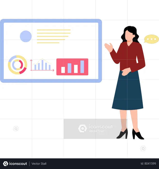 Business girl showing graph presentation  Illustration