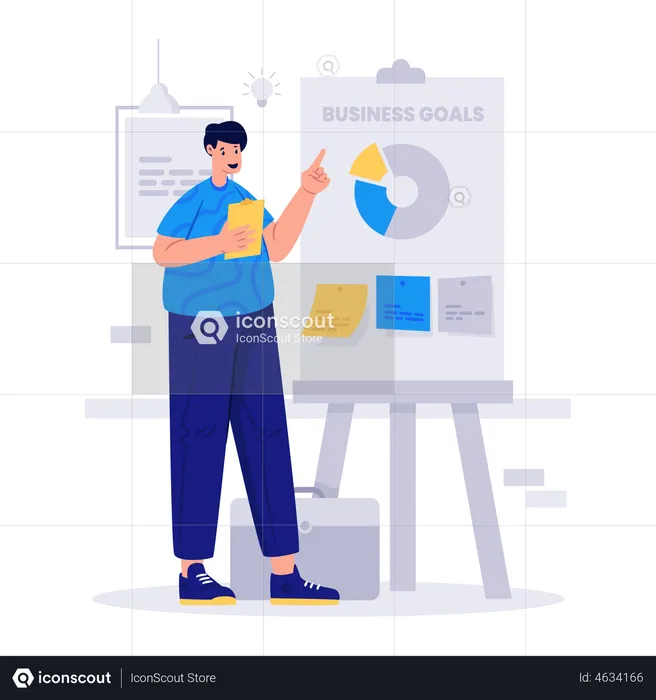 Business goals with man presenting about the company's business targets  Illustration