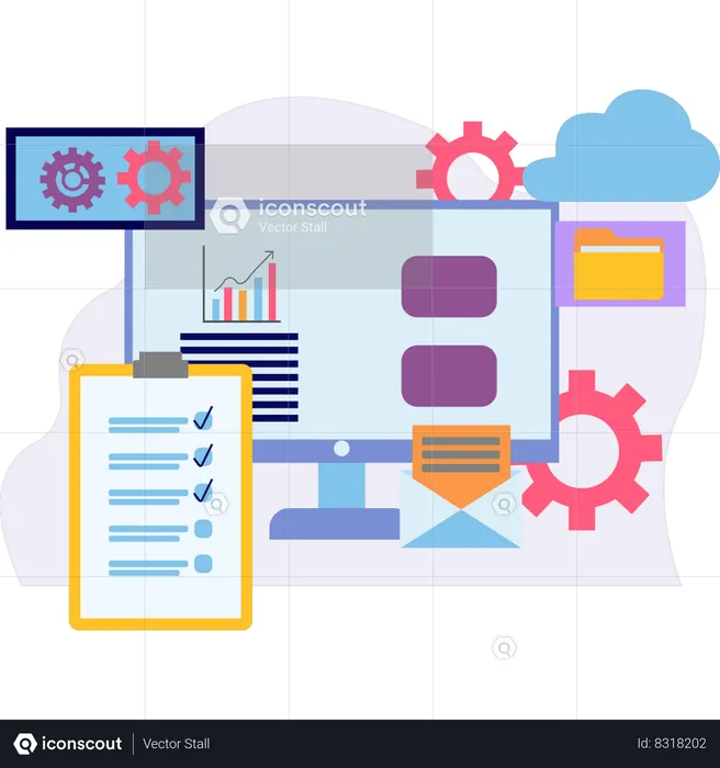 Business Graph On Monitor  Illustration