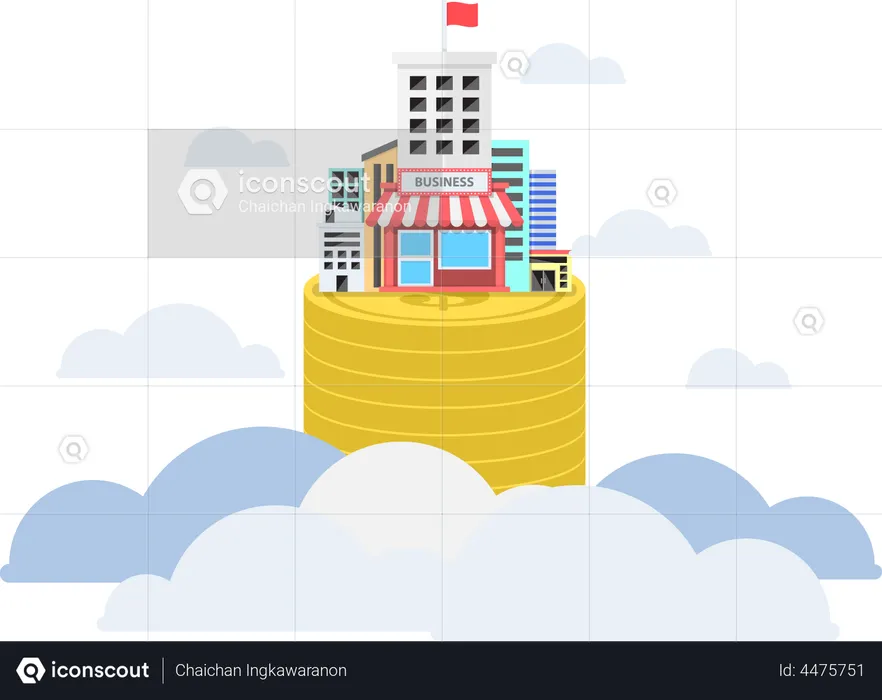 Business growing on dollar coins  Illustration
