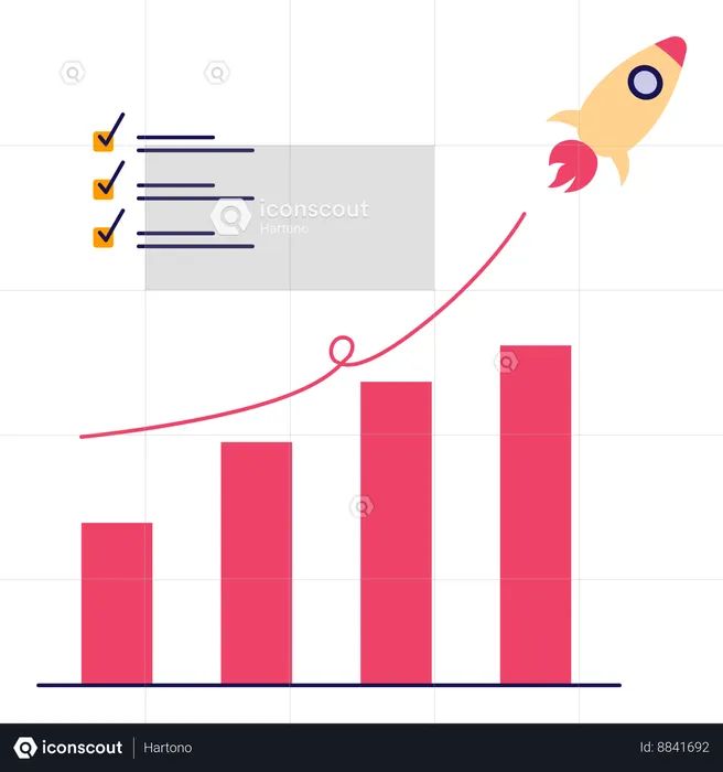 Business growth graph with rocket  Illustration