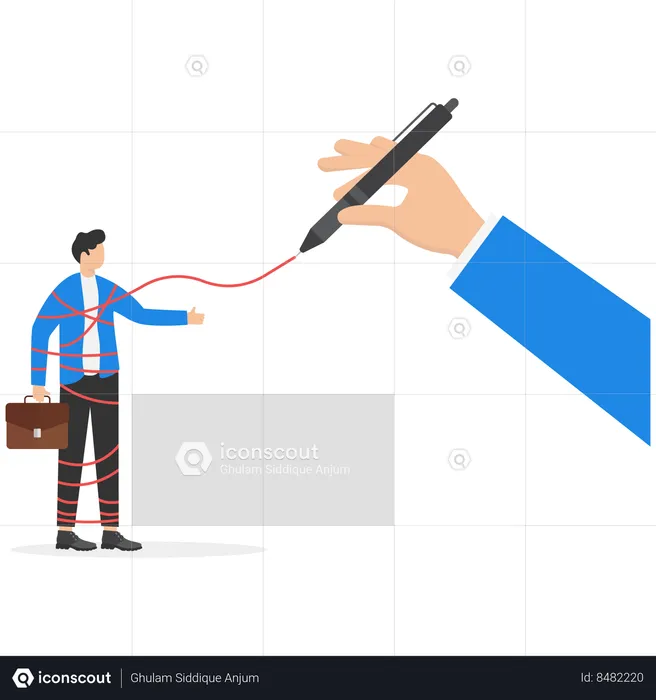 Business hand drawing a red tangled ball around a person depicting restriction  Illustration