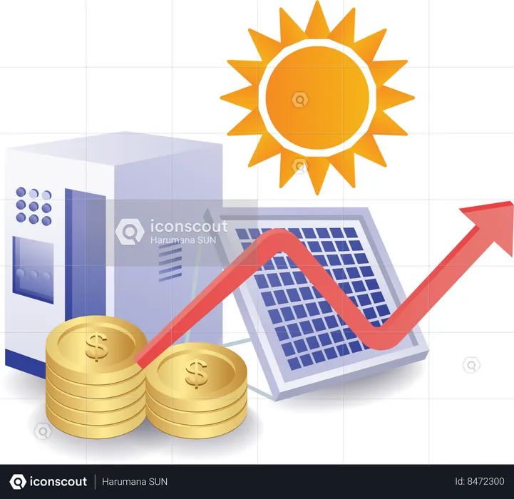 Business investment with solar panel energy  Illustration