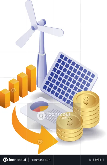 Business investment with solar panel technology  Illustration