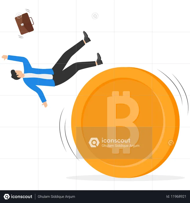 Business investor falling unstable bitcoin  Illustration