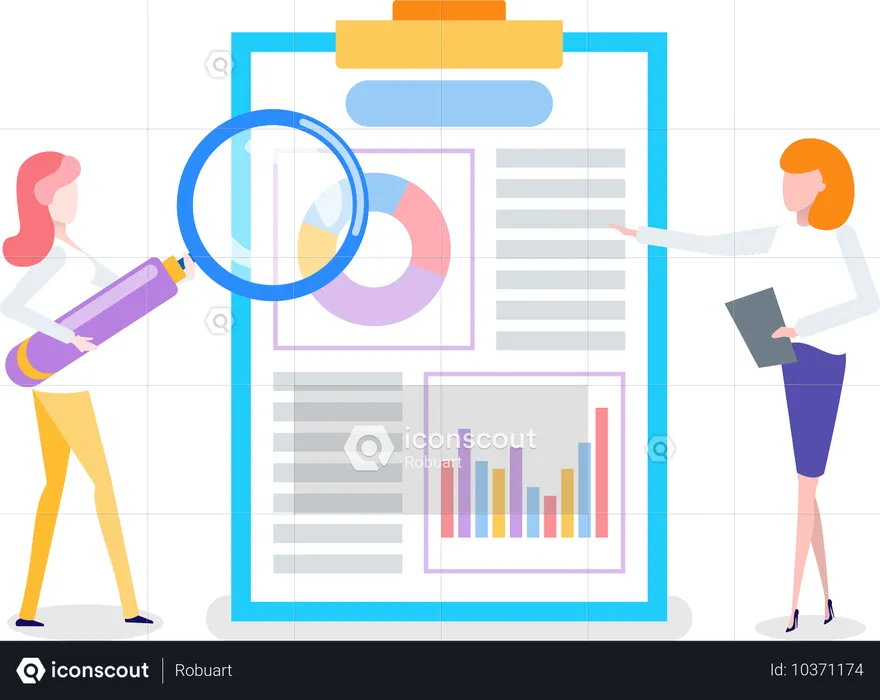 Business lady analyzing received data  Illustration