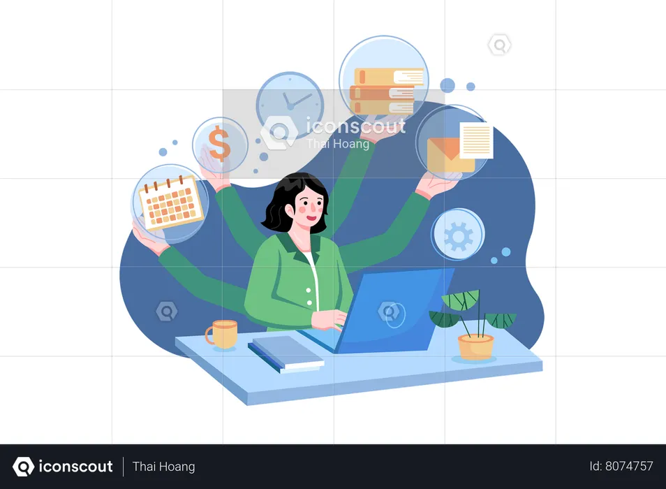 Business lady do multitasking  Illustration