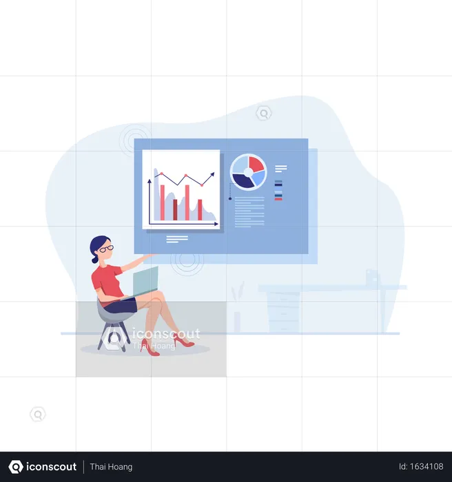Business lady giving presentation of annual report  Illustration