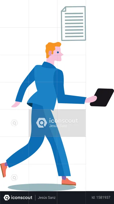 Business lady holding documents folder and walking  Illustration