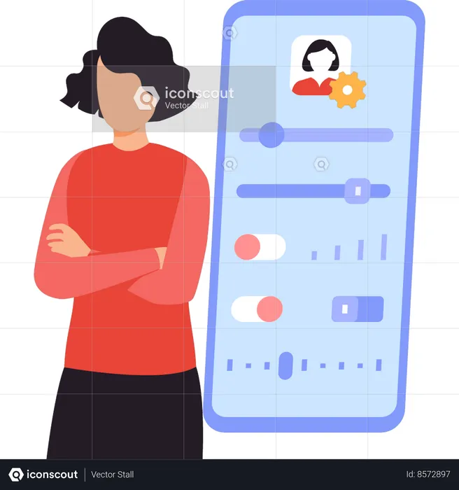 Business lady is changing mobile settings  Illustration