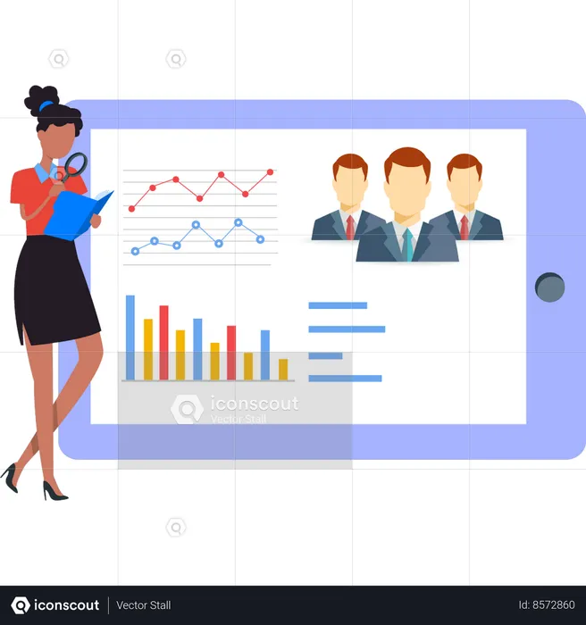 Business lady is working on business data  Illustration