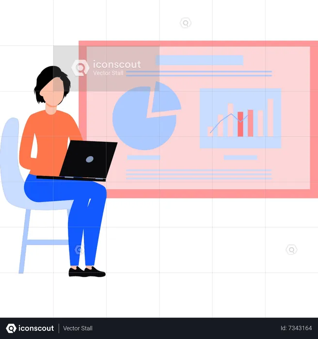 Business lady is working online on business graph  Illustration