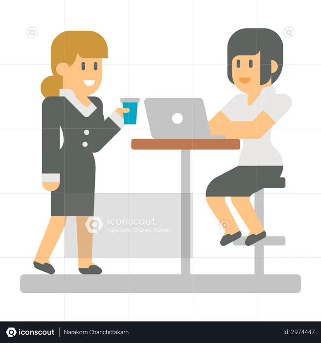 Business Lady talking with working lady while holding cup  Illustration