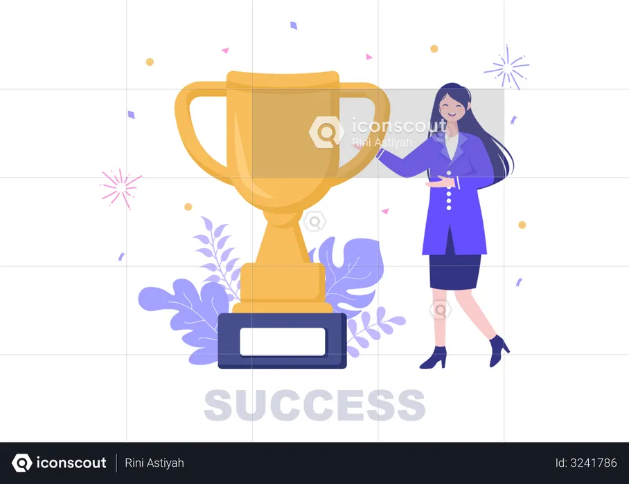 Business lady with trophy  Illustration