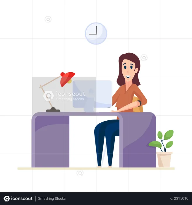 Business lady working in office desk  Illustration
