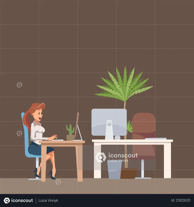 Business Lady working on desk at office  Illustration