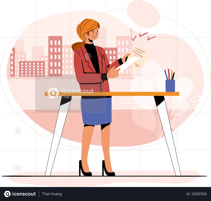 Business lady working on project  Illustration