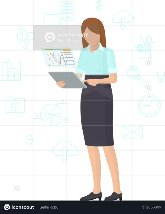 Business lady working with tablet  Illustration