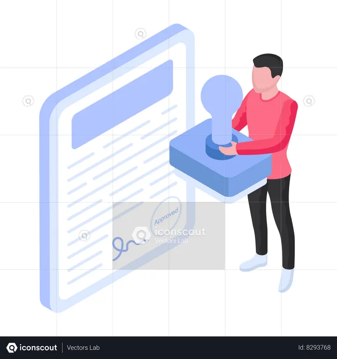 Business leader holding stamp with contract paper  Illustration