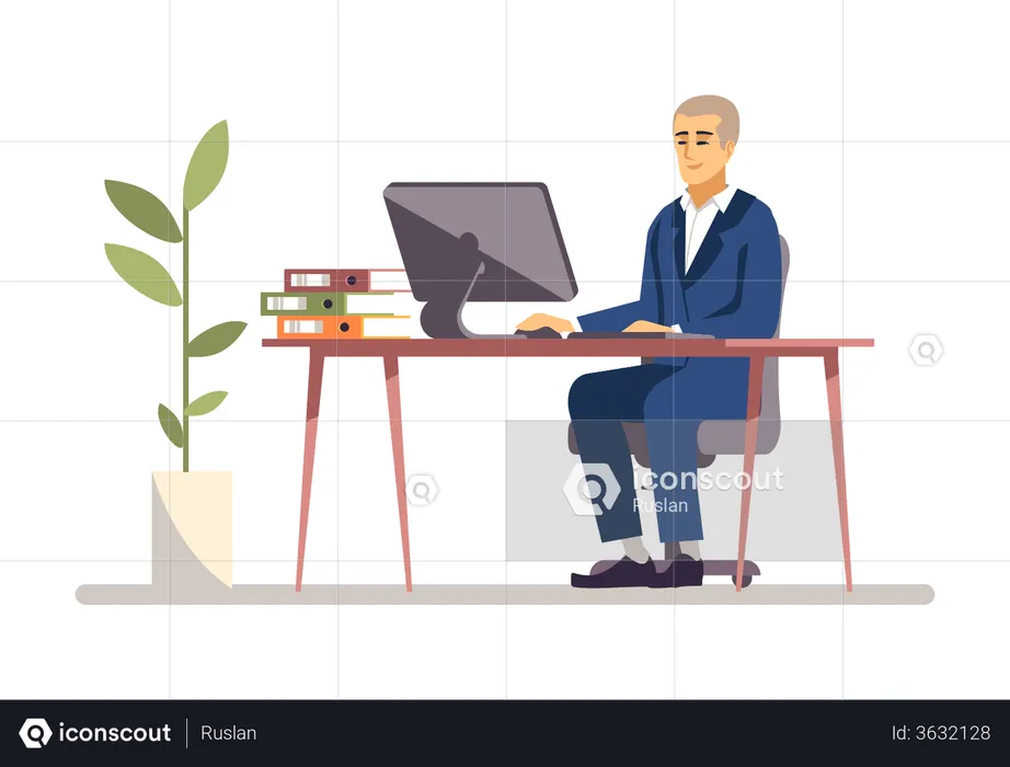 Business Leader Working On Computer  Illustration