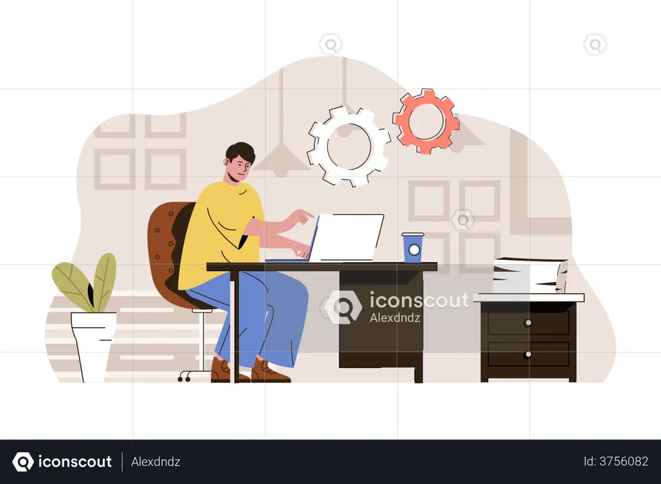 Business leader working on laptop  Illustration