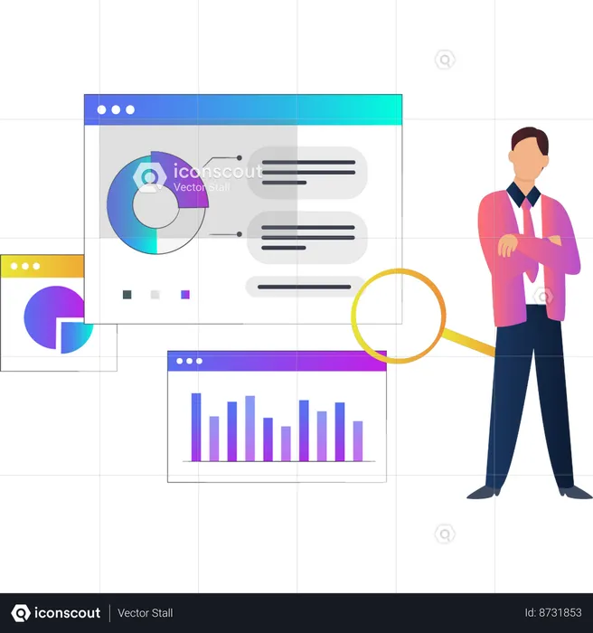 Business looking for pie chart on web page  Illustration