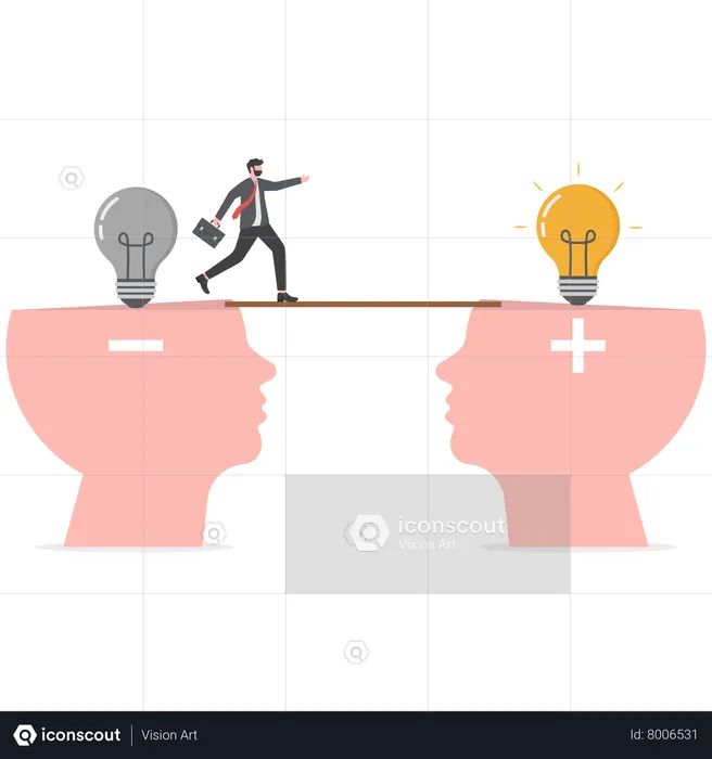 Business man across between head negative to head positive thinking  Illustration