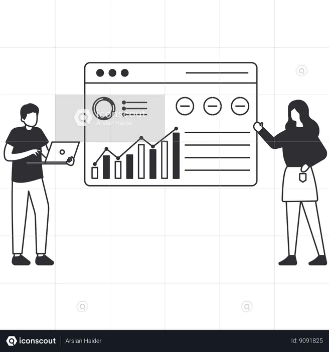 Business man and girl showing Business Graph  Illustration