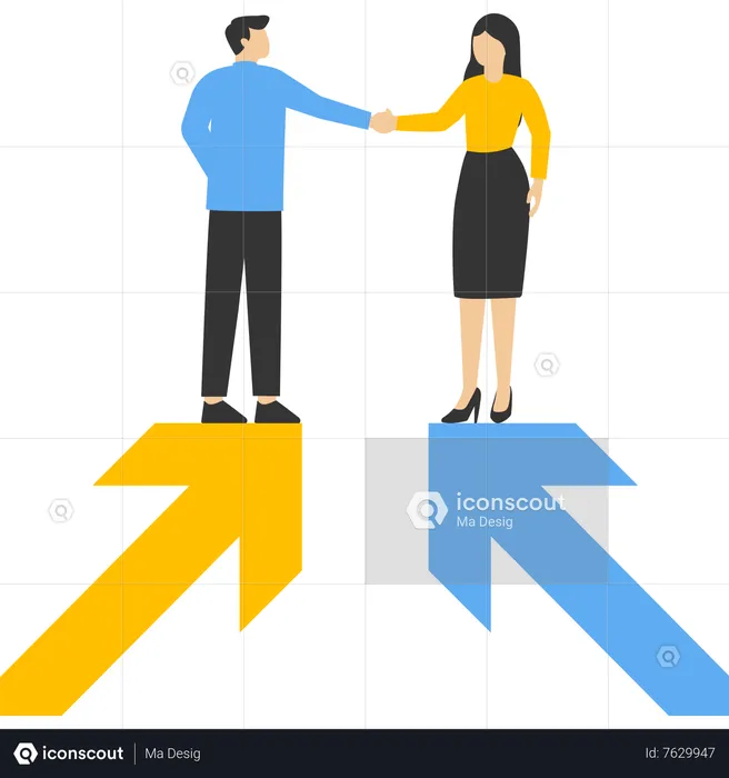 Business man and woman handshake on growth arrow join connection agree to work together  Illustration