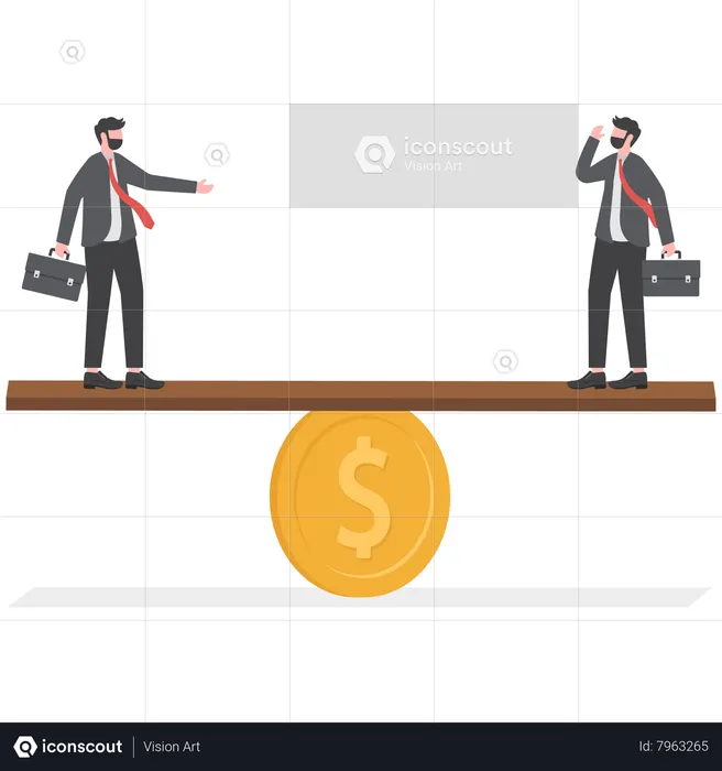 Business man balanced on seesaw coin  Illustration