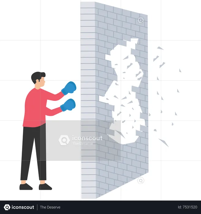 Business man breaking through concrete wall  Illustration