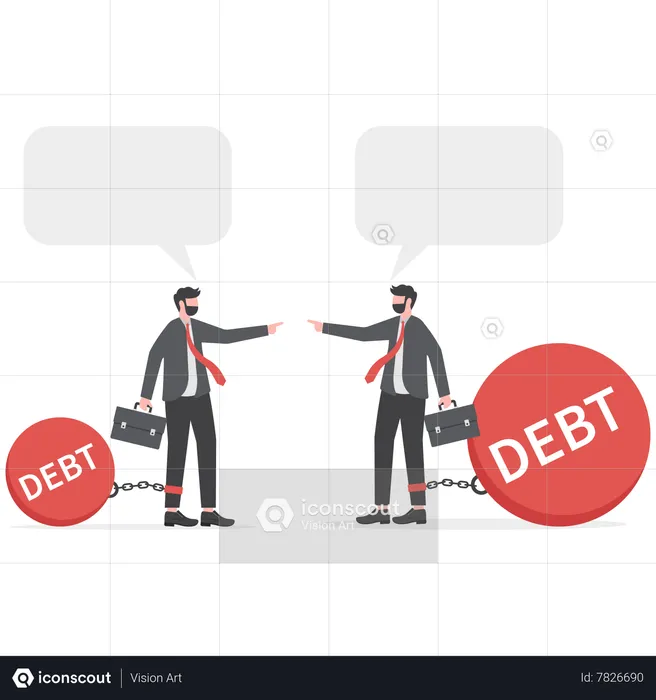 Business man chained to his big heavy debt weight  Illustration