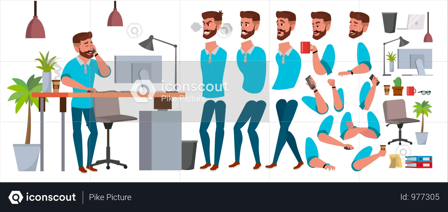 Business Man Character Different Body Parts  Illustration