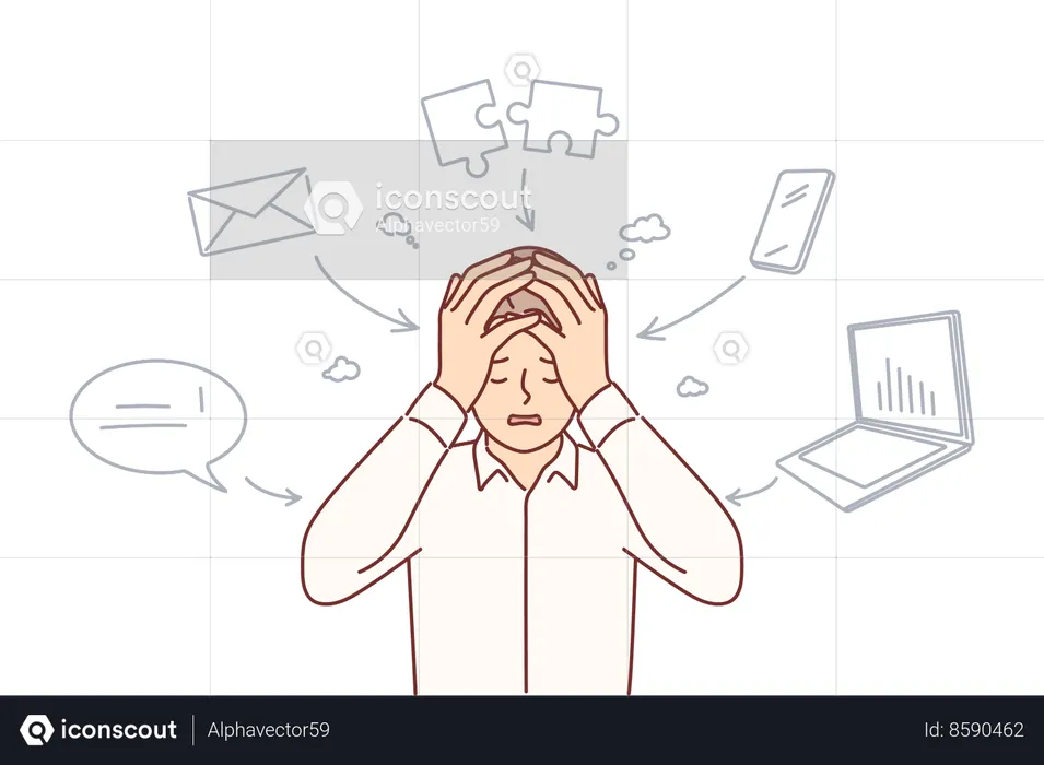 Business man feels headache  Illustration