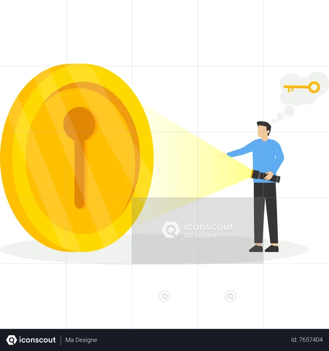 Business man flashlight keyhole symbol idea or keyhole hope  Illustration