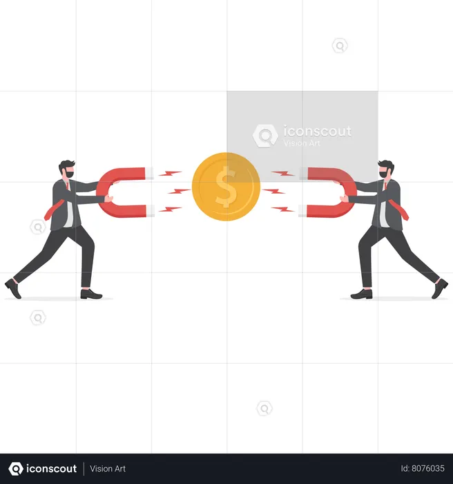 Business Man Holding Big Magnet And Attracting Money  Illustration