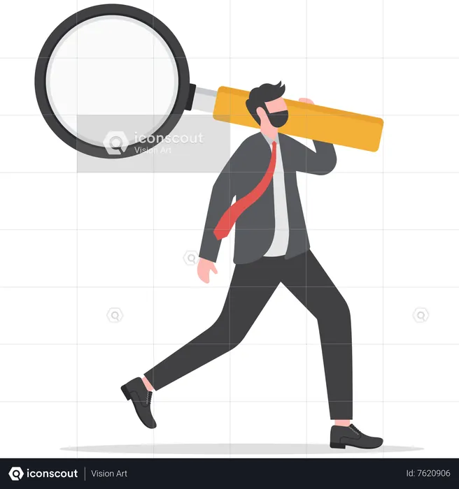 Business man holding magnifying glass in hands  Illustration
