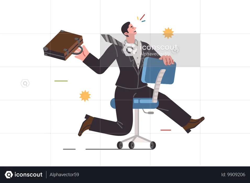 Business man rides on office chair and rejoices at opportunity to build career and gain new skills  Illustration