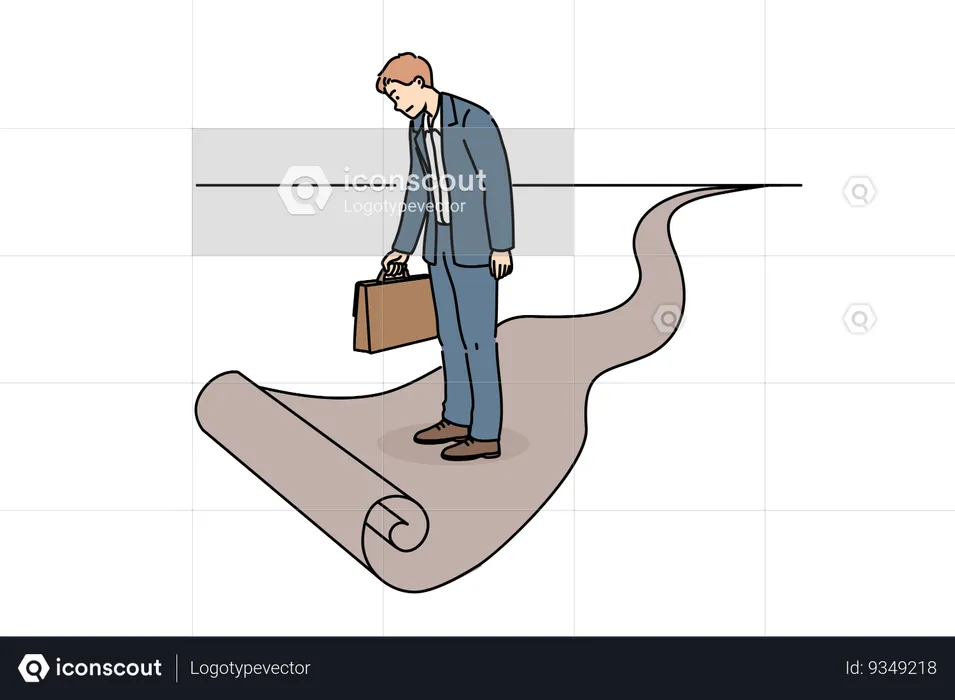 Business man standing at end of path as metaphor for limitations in career growth  Illustration