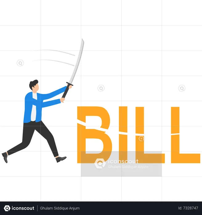 Business man using sword to cut bill  Illustration