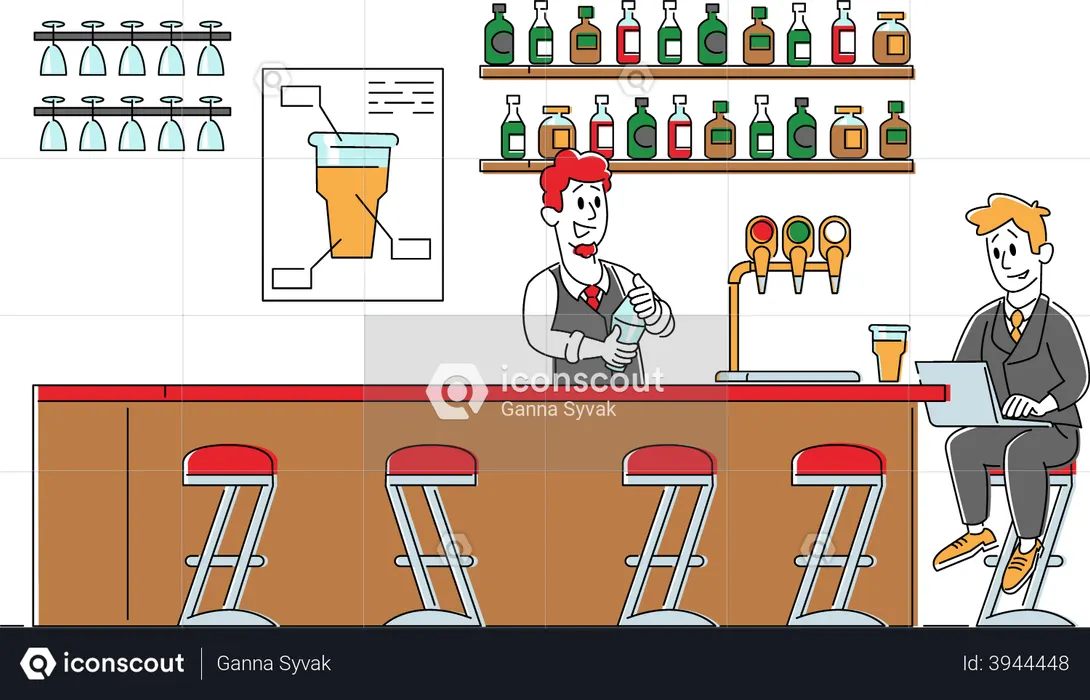 Business Man Visiting Beer Pub or Night Club  Illustration